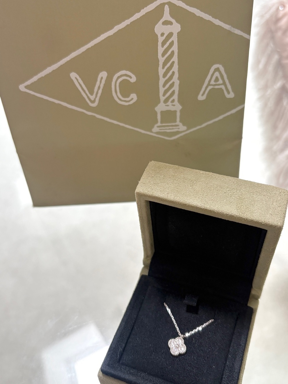Van Cleef & Arpels 18K White Gold Diamond Sweet Alhambra Pendant Necklace - Picture 7 of 7